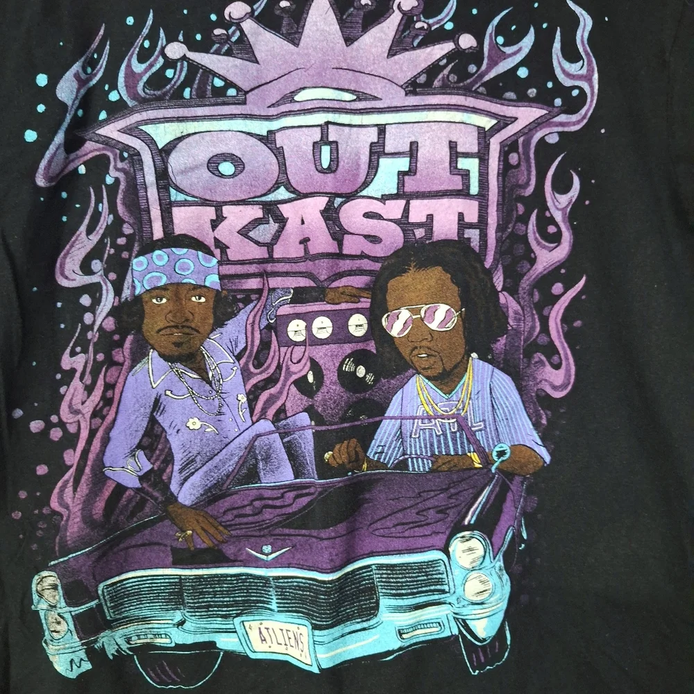 Outkast Atliens Mens S Black Graphic T-Shirt Lowrider Hip Hop Rap Cartoons - Picture 3 of 10
